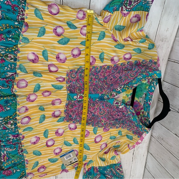 John Mark Womens XL Floral Paisley Patchwork Yellow Teal Boho Tunic Top NWT - Picture 13 of 16